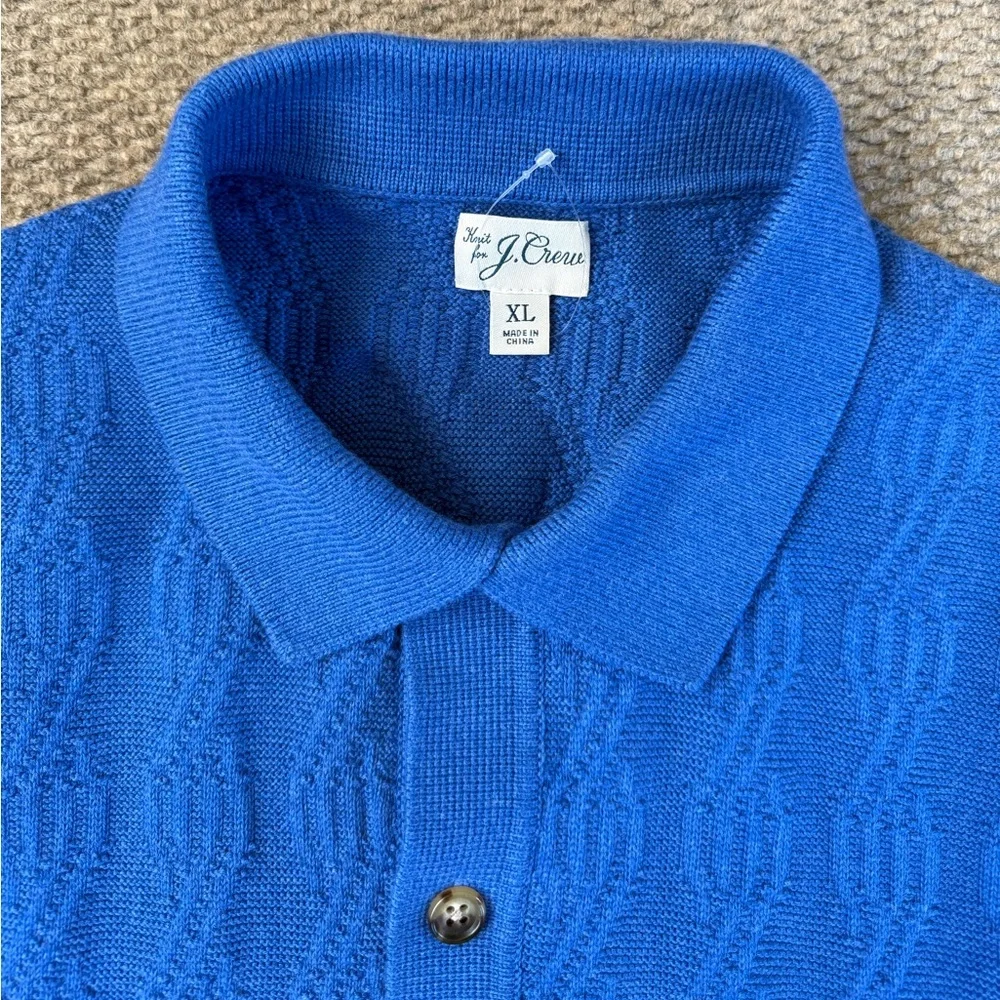 J. Crew Men’s Cotton Short Sleeve Polo Cardigan Geometric Cable Knit Sweater